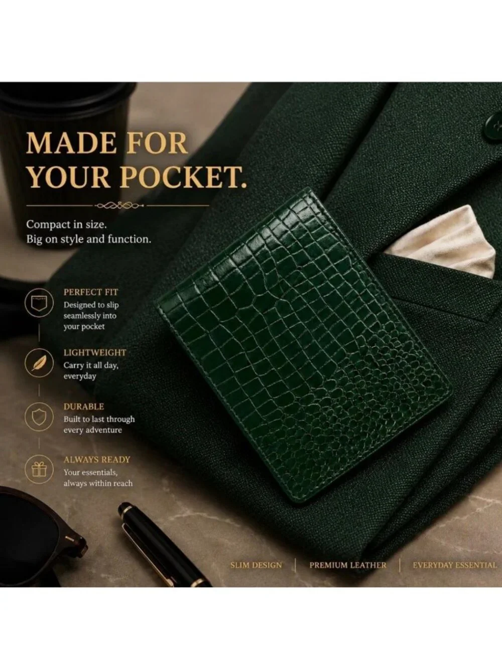 Genuine Leather RFID Blocking Bifold Wallet for Men - 9 Card Slots, Coin Pocket